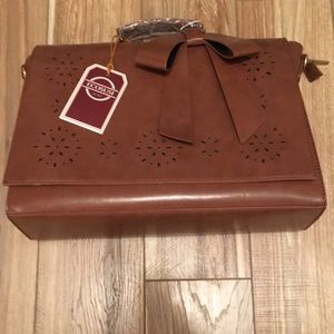 Ecosusi Brown Leather Briefcase Laptop Bag w/ bow